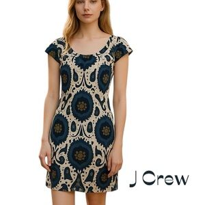 J Crew Cream Navy 100%‎ Cotton Casual Cottage Feminine Dress NWOT Size 0